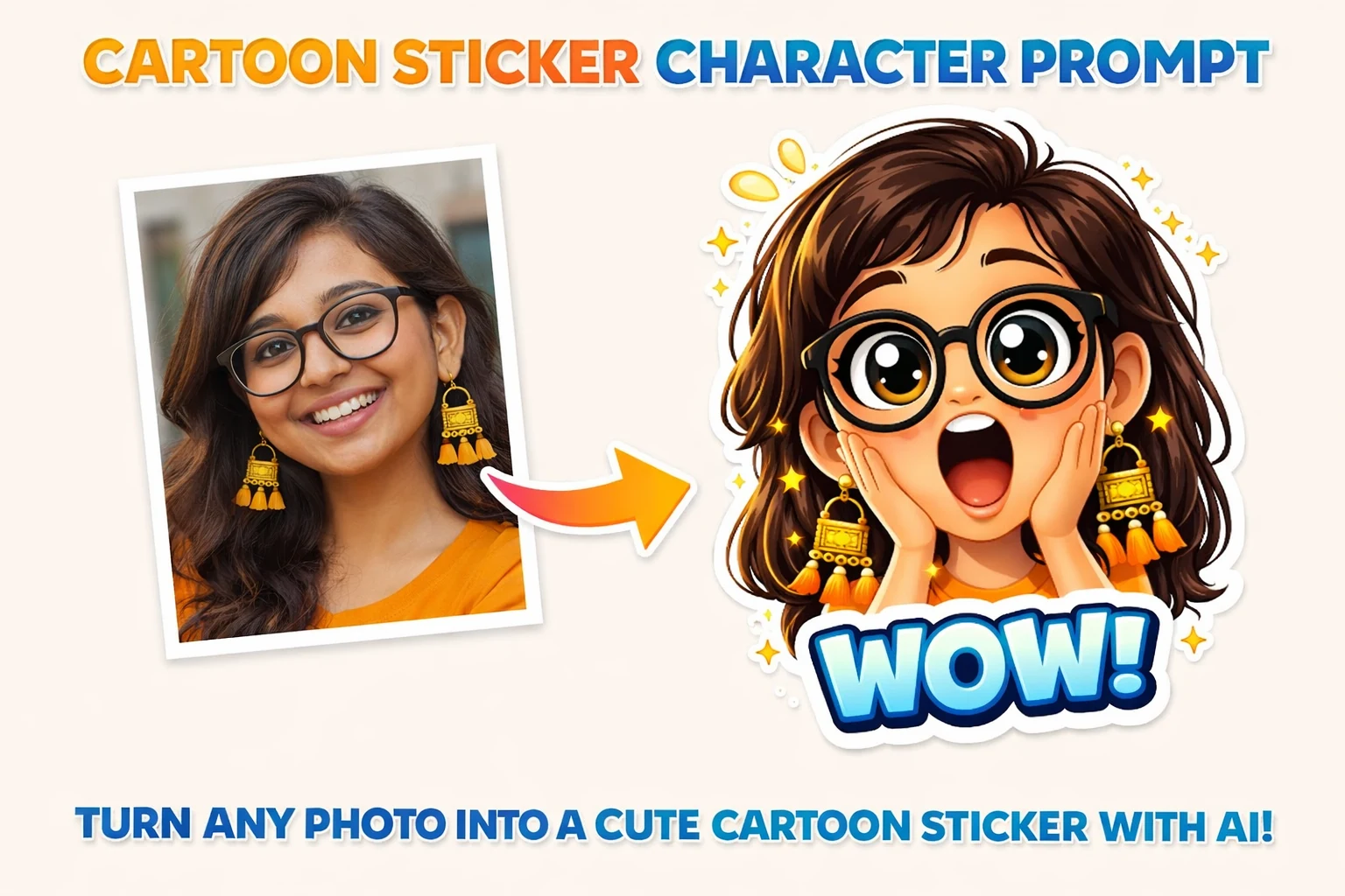 AI Prompt to Turn Any Portrait into a Cute Cartoon Sticker Character