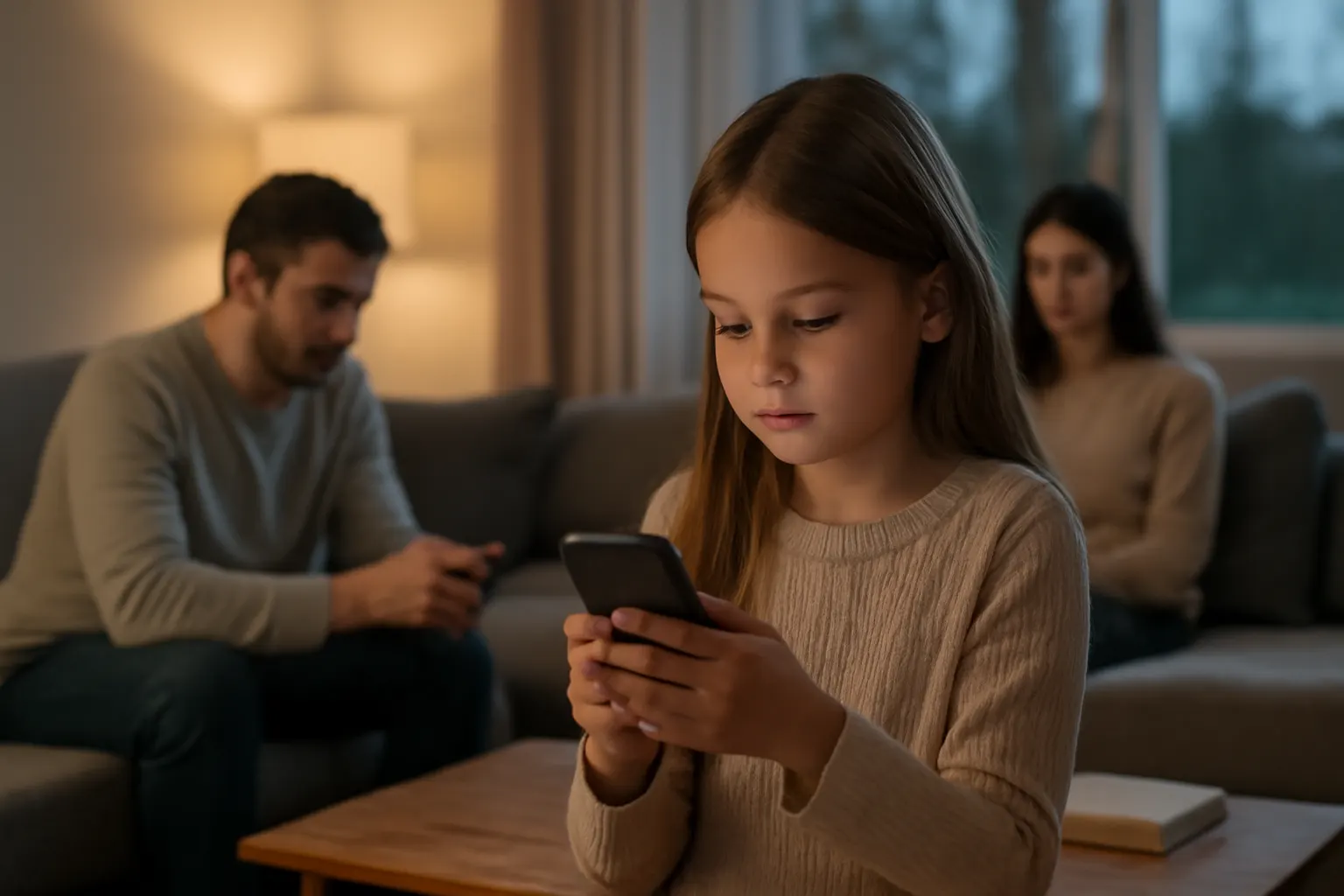Parent adjusting a child’s smartphone safety settings at home