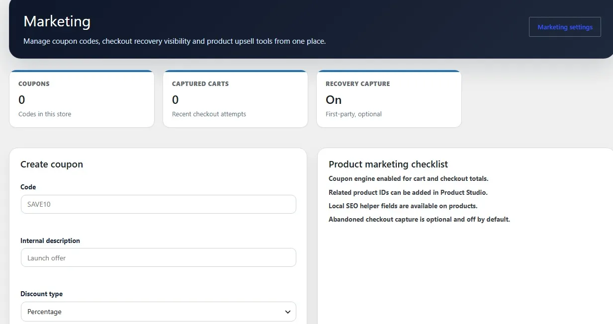 AgizoAI Cart store type selection screen for physical products, digital products, services, bookings and invoices