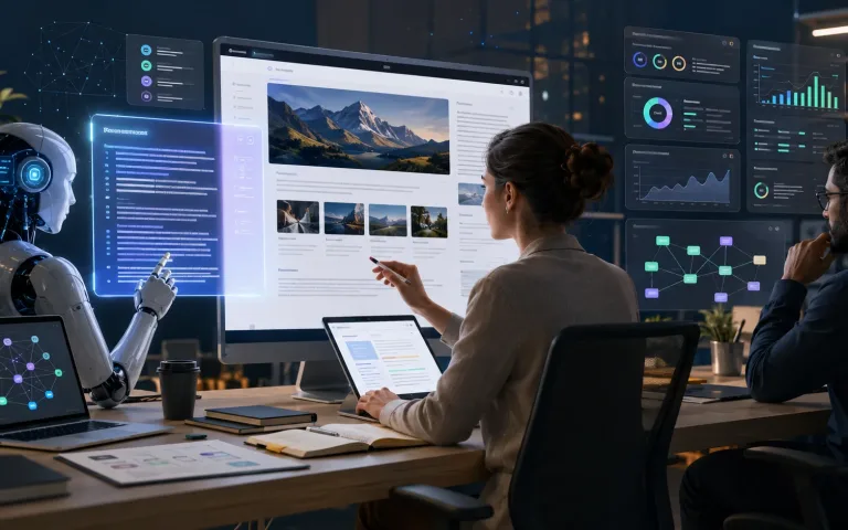 AI assistant, human editor and SEO dashboard improving website content together