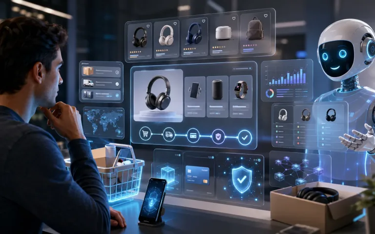 AI shopping agent helping a user complete a secure agentic commerce checkout