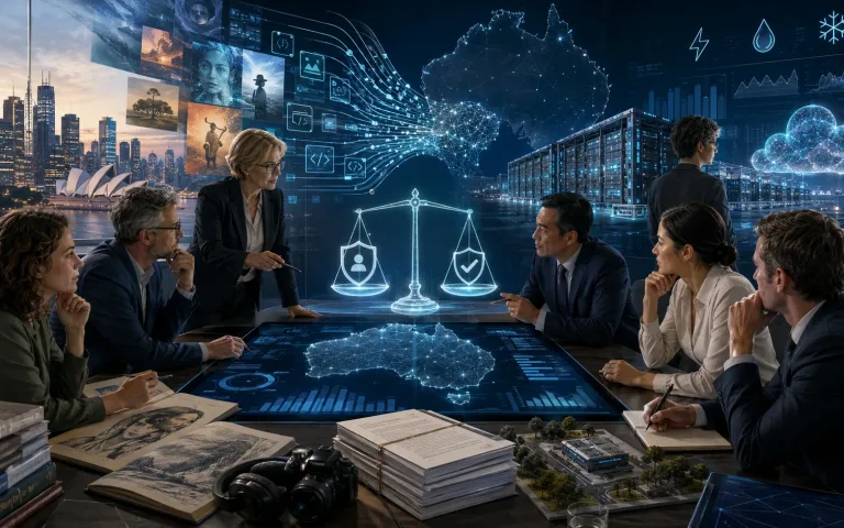 Australia AI regulation debate with copyright, data centres, creator protection and Big Tech pressure