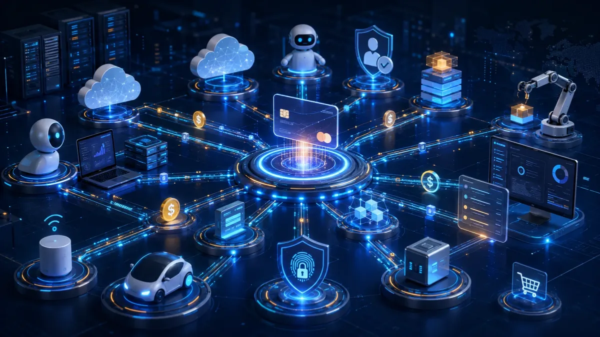 AI agents and machines making secure payments through digital payment infrastructure