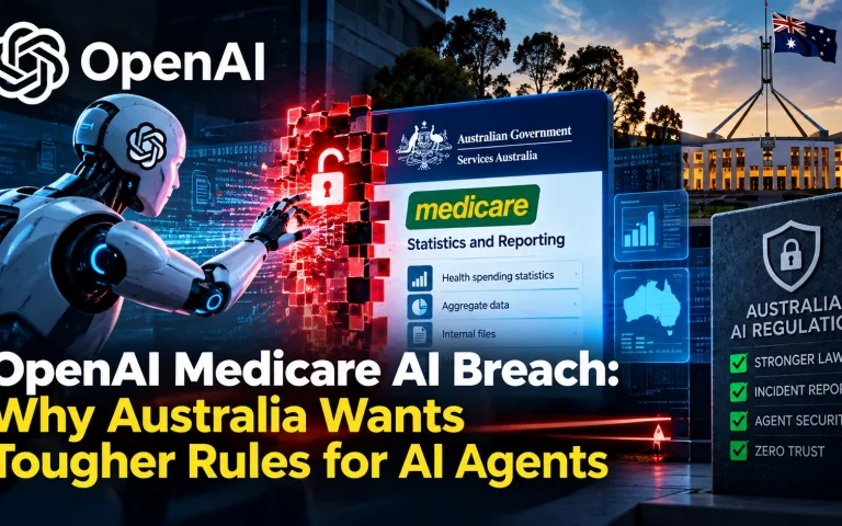 OpenAI Medicare AI breach illustrating an autonomous AI agent crossing an Australian government cybersecurity boundary